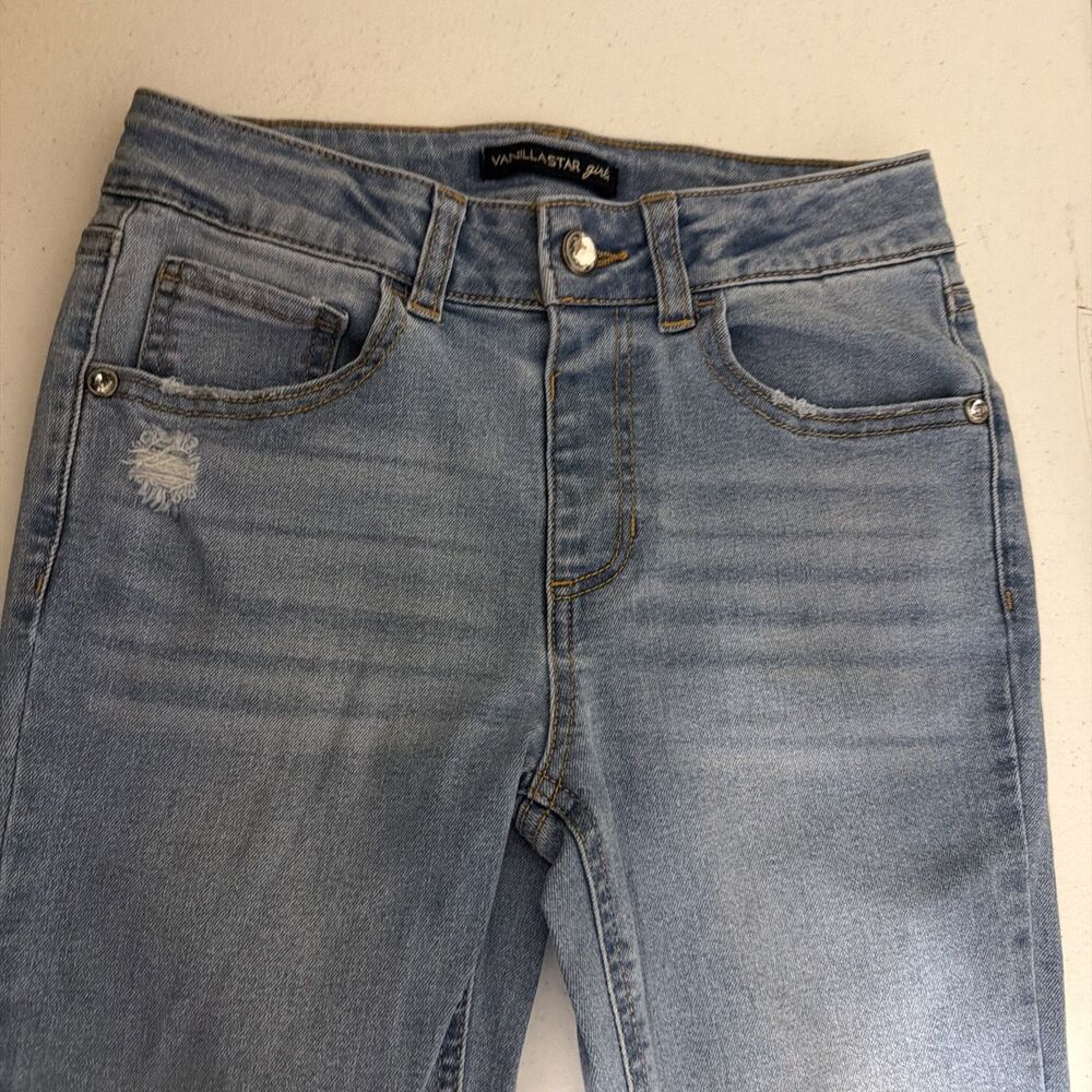Vanilla Star Jeans Girls 10 Blue Flare Rhinestone Embellished Light Wash Denim